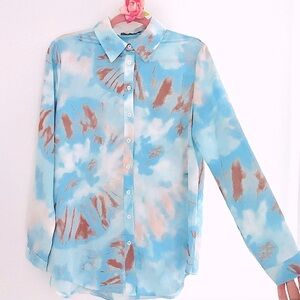 💕Pretty Blue Long Sleeves Button-Down Blouse SZ 4